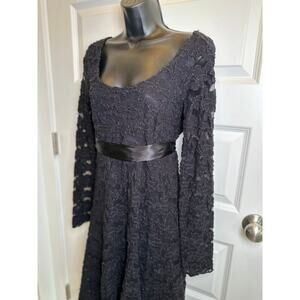 VTG Black Lace Long Sleeve Scoop Neck Midi Dress Witchy Whimsigoth Fairy Grunge